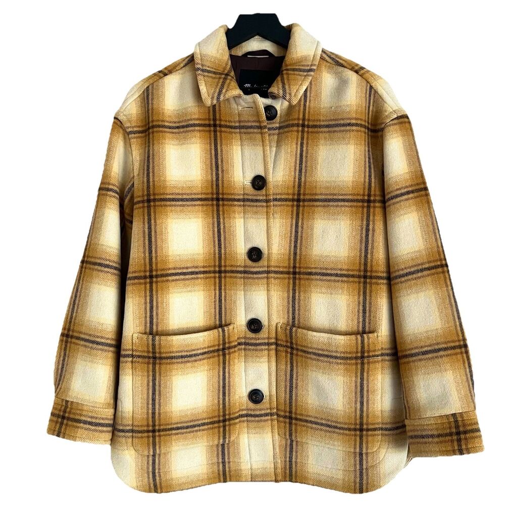 MADEWELL Walton Cashmere Blend Shirt Shacket Jacket Yellow Plaid Size S